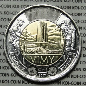 Canada 1917-2017 centennial of Battle of Vimy Ridge toonie lightly circulated - Picture 1 of 2