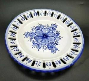 Vintage Vestal Alcobaca Blue White Floral Portugal Pierced Rimmed Plate 9 inch - Picture 1 of 12