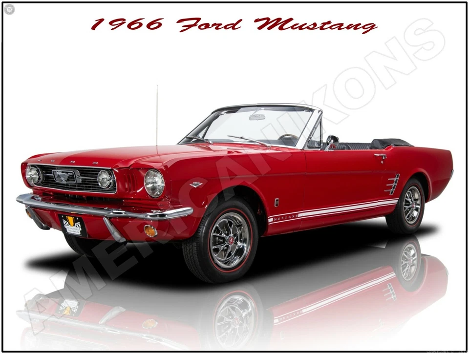 1966 Ford Mustang Convertible in Red New Metal Sign: Fully Restored - Large Size - Image 1 of 1