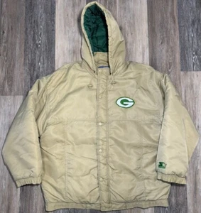 Green Bay Packers Jacke Puffer Herren 2XL Gold Kapuze Starter Full Zip Vintage - Bild 1 von 10