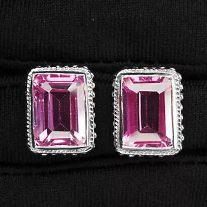 Ginormous Barbie Pink Sapphire 14.70Ct 925 Sterling Silver Handmade Earrings - Picture 1 of 5