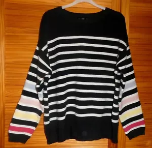F&F Multicolour Mainly Navy & White Stripe Rib Knit Loose Fit Jumper Size 14 - Picture 1 of 3
