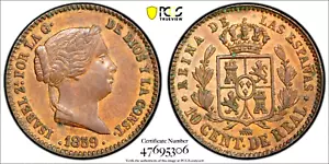 1859 Spain Segovia 10 Centimos, PCGS AU 58 - Picture 1 of 2