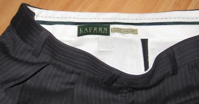 RALPH LAUREN Men's 35 X 32 (Labeled 36 X 32) Gray Stripe Dress Pants Pleat Cuff - Image 1 of 4