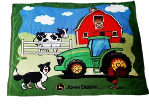 EUC John Deere Tractor Green Blanket Throw Farm Animals Scene 2013 59"X46" - Picture 1 of 7