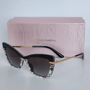 🍀DOLCE & GABBANA DG4374 32508G Gold/Black Rose Print Cat Eye Sunglasses  - Picture 1 of 9