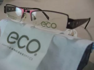 Gafas ECO OPTICS 1049 metal borgoña demostración stock y bolsa de algodón y estuche ELLE - Imagen 1 de 1