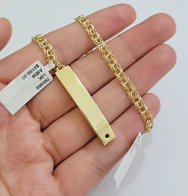 Kids 10k Yellow Gold Chino Bracelet ID Name Plate 6 Inch 4mm SOLID LINK REAL - Image 1 of 4