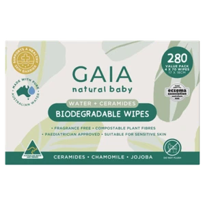 GAIA Natural Baby Water + Ceramides Biodegradable Wipes 280 Pack Sensitive Skin - Picture 1 of 3