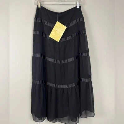 NUEVO CON ETIQUETAS Victor Costa Ocasión Y2K Negro En Niveles Noche Maxi Falda XS Hada Gótica Foto 1 de 4
