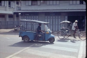 1969  China 35mm Slide Man On Bike Man Driving Small  Car - Picture 1 of 2