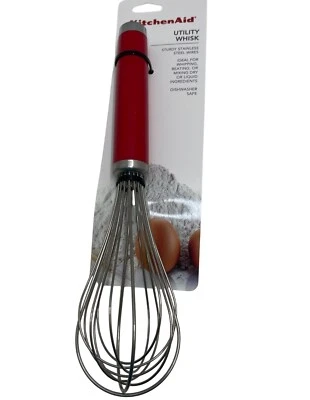 KitchenAid Red  Stainless Steel Utility Whisk Red Handle Dishwasher Safe New! - Image 1 of 4