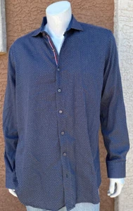 Bugatchi Geometric Button Up Blue Long Sleeve Dress Shirt Shaped Fit 17 neck - Picture 1 of 7