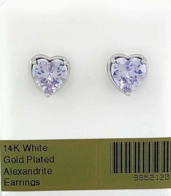 LAB CREATED 2.80 Cts ALEXANDRITE STUD EARRINGS 14K WHITE GOLD PLATED - NWT - Image 1 of 4