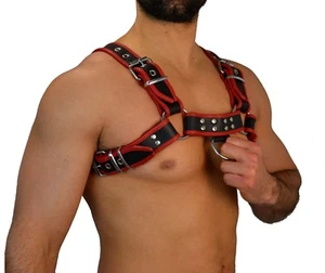 AW-6750 Bulldog Leder harness + Piping,Gay Leather Harness/leder Brust Harness - Picture 1 of 24