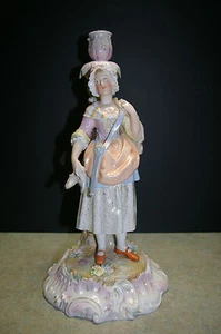 ANTIQUE 1894-1896 'Volkstedt Richard Eckert' PORCELAIN CANDLESTICK WOMAN - Picture 1 of 12