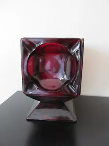 Vintage MCM Rot Glas Kunst Aschenbecher Kerzenhalter Vase - Bild 1 von 4