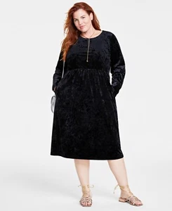 Vestido MIDI On 34th Talla Grande Terciopelo Triturado, 2X - Negro Profundo - Imagen 1 de 1