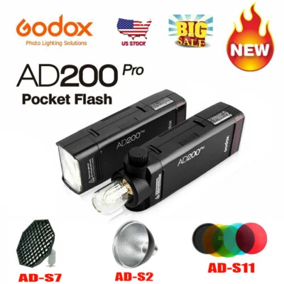 US Godox AD200Pro 2.4G TTL HSS Speedlite Flash+AD-S7 Grid Softbox+Color Filter - Image 1 of 4