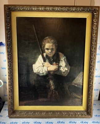 REPRODUCTION OF REMBRANDT'S "A GIRL WITH A BROOM" PRINT FRAMED ART 22”X 28” - Image 1 of 4