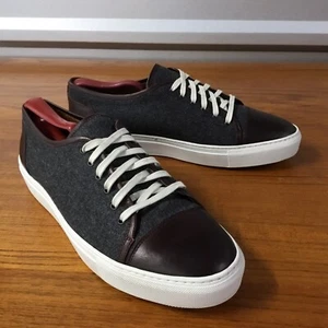 Taft Men Gray Felt Brown Leather Toe Cap Sneaker Size 43EU - Picture 1 of 11