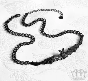 Gothic Punk BLACK BAT WINGS CHOKER Chain Necklace Winged Flying Vampire Unisex - Picture 1 of 3