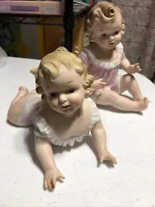 2-PIANO BABIES - Pair Antique Vintage Porcelain Piano Babies 2- Girls - Picture 1 of 4