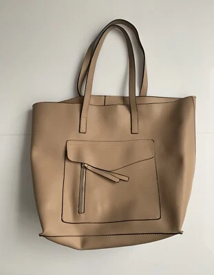 New Look Camel Peach Beige Tote Bag- Leather Look-With A Front Pocket - One Size - Image 1 of 4
