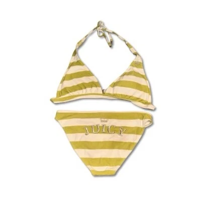 Rare Y2K Juicy Couture Terry Two Piece Swimsuit Striped Large Bikini Beach sz L - Imagem 1 de 4