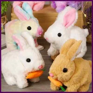 Electric Cute Carrot Rabbit Plush Toy Simulation White Bunny Stuffed Animal Doll - Picture 1 of 34