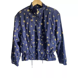 Liz Sport Vintage Small Petite Navy Blue Star Print Windbreaker Jacket Shoulder - Picture 1 of 11