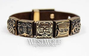 Viking Bronze Bead Bracelet - Ship/Runes/Knot/Odin/God/Dragon/Valknut - S M L XL - Picture 1 of 7