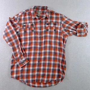 Duluth Trading Co orangefarbenes Flanellhemd mit Taschen & geknöpften Laschenärmeln für Herren – Large - Bild 1 von 18