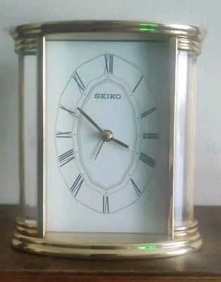Seiko Brass Mantel Desk Clock Gold & Cristal Glass Works QGE017G - Image 1 of 4