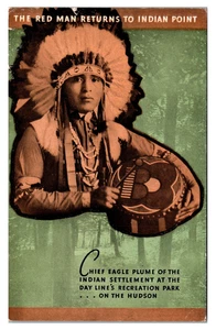 INDIAN POINT PARK NEW YORK - CHIEF EAGLE PLUME INDIAN SETTLEMENT - OLD POSTCARD - Picture 1 of 2