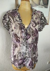 luftige Kurzarm- Bluse von TAIFUN, Gr. 42, lila/grau-Töne, Baumwolle - Bild 1 von 2