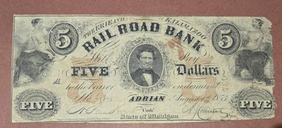 1853 THE ERIE AND KALAMAZOO RAILROAD BANK $5 - STATE OF MICHIGAN BANKNOTE - Image 1 of 3