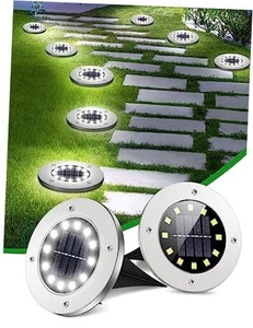 Solar Ground Lights, 12 LED Waterproof Garden Disk Lights for 12 Pack White - Picture 1 of 7