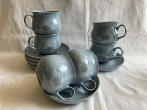 Set of 6 Denby Teacups & Saucers Blue Dawn Pattern vgc - Picture 1 of 10