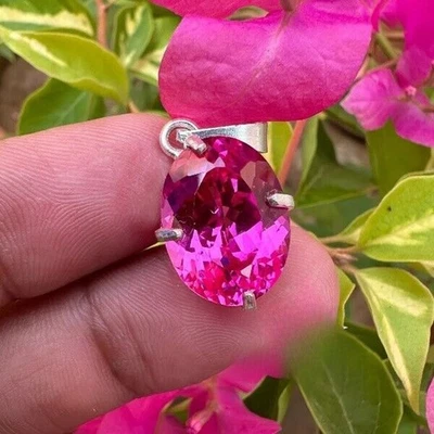 Collana in argento massiccio 925 25+CT vera pietra preziosa zaffiro rosa... - Immagine 1 di 4