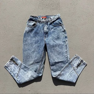 Vintage 80s 90s bonjour high-rise acid wash zipper ankle jeans 25" WAIST - Picture 1 of 3