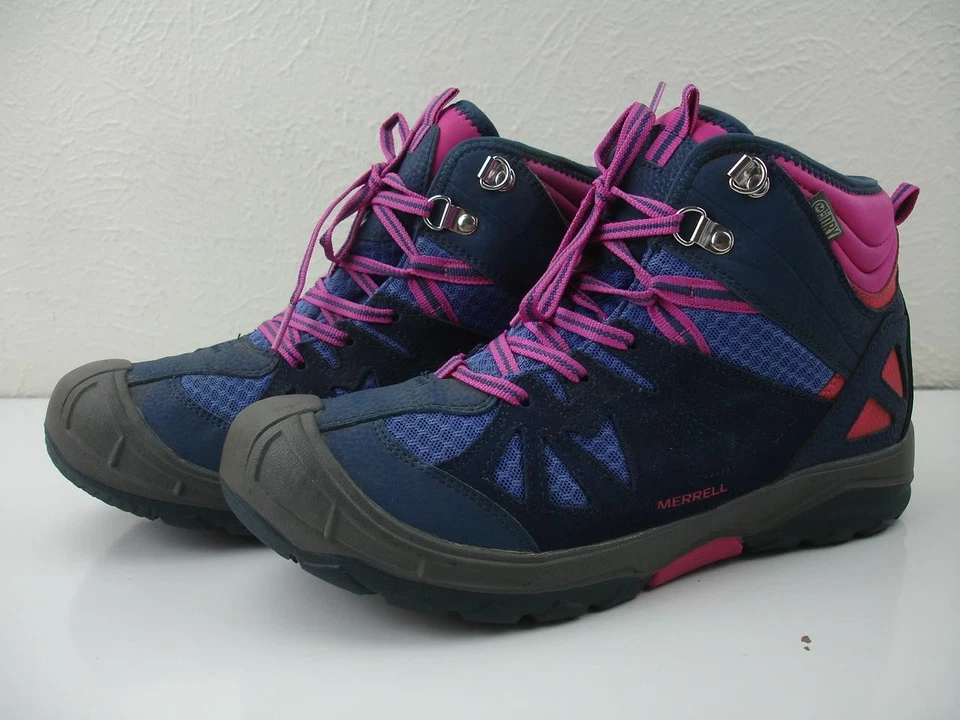 Girls Kids sz 7 M Merrell Capra Mid Waterproof Hiking Boots Navy Blue Pink Ankle - Image 1 of 4
