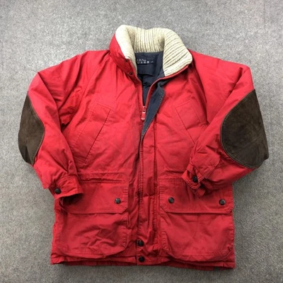VINTAGE Nautica Sailing Jacket Mens Small Red Down Puffer Leather Patch 90s - Image 1 of 4