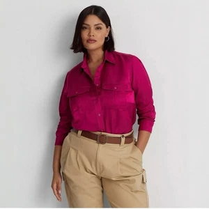 Camisa camisola LAUREN RALPH LAUREN etiqueta negra satinada en orquídea talla 2X - Imagen 1 de 10
