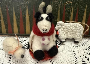 Adorno de Navidad de vaca lanuda dZi vaca en trineo más lana de oveja sin marca - Imagen 1 de 11