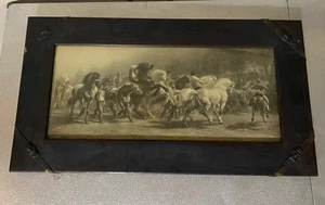 The horse fair Rosa Bonheur antique Late 1800s Framed Print Large 27.5x15” - Picture 1 of 17