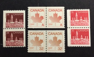 BroadviewStamps COIL SALE!  Canada #908, 951-53.  Pairs.  MNH F-VF.  CV$8 - Image 1 of 2
