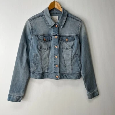 Chaqueta Rosa Celebridad Mujer Pequeña Junior Crop Denim Abrigo Abotonado Trabajo Core Go Foto 1 de 4