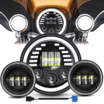 Светодиодная фара для Harley Davidson Touring Road King 7 дюймов дневные ходовые огни + 4 дюйма - Изображение 1 из 4