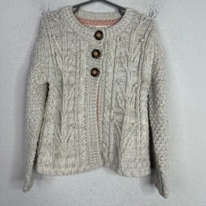 Mini Boden Sweater Girls Size 5-6 Beige Cable Chunky Knit 3-Button Boho Cardigan - Picture 1 of 6